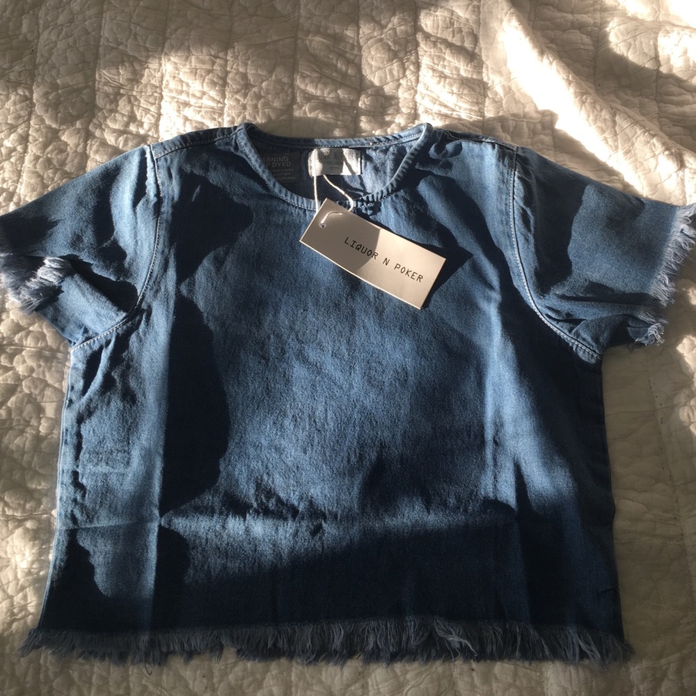 Edgy blue denim frayed top from Liquor N Poker